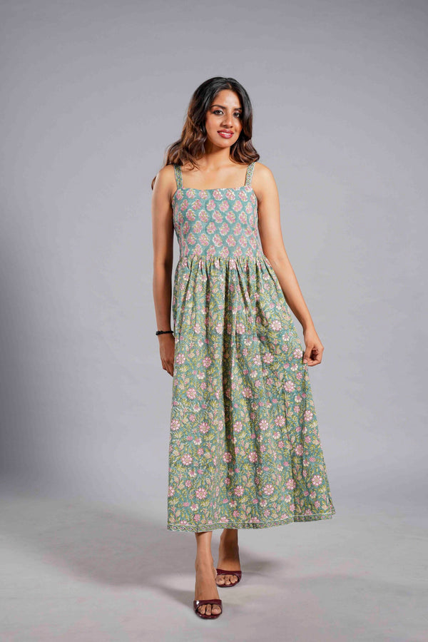 Mint Blossom Sanganeri Midi Dress image 0