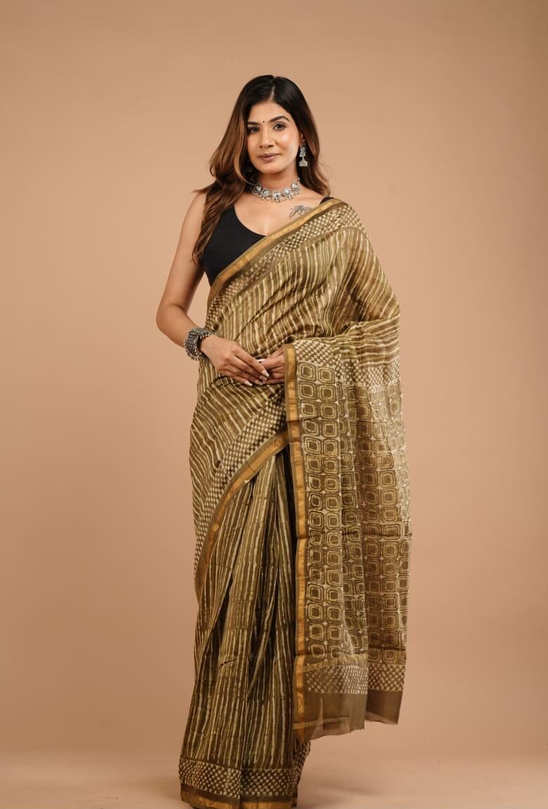 Handblock Chanderi Silk Cotton Sarees image 0