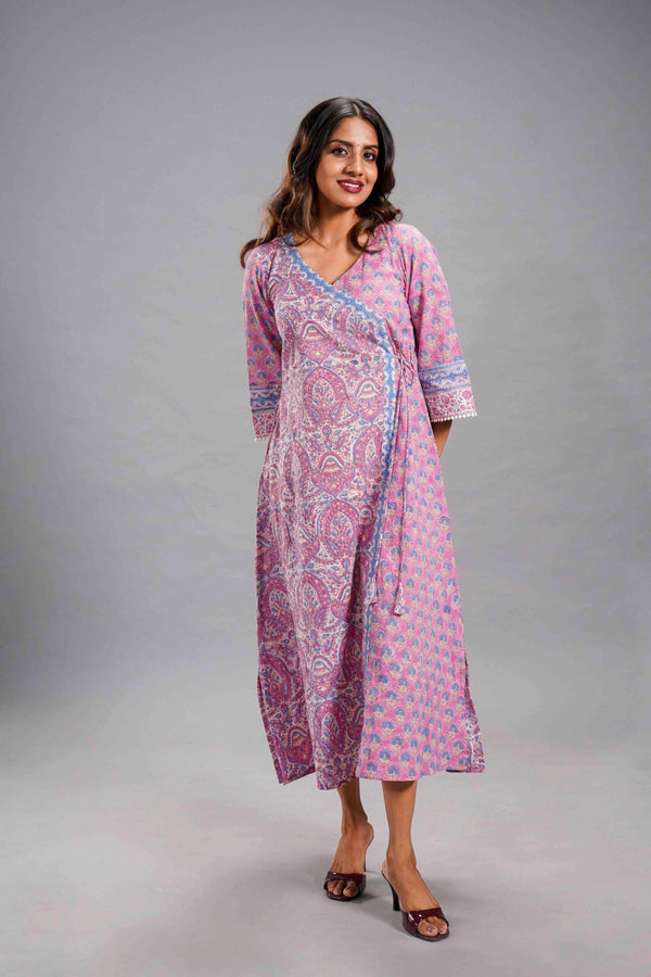 Blush Paisley Sanganeri Wrap Dress image 0