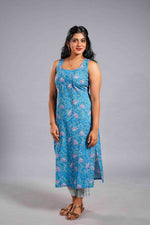 Turquoise Sanganeri Sleeveless Kurta Set image 0
