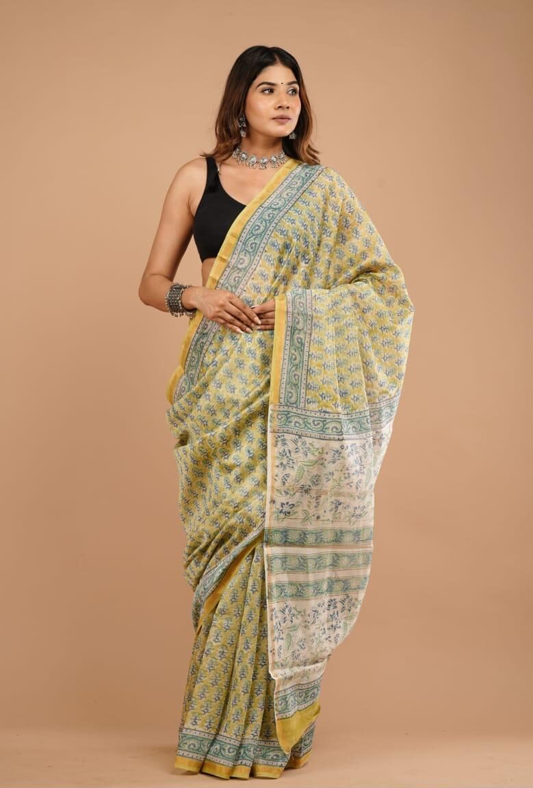 Handblock Chanderi Silk Cotton Sarees image 0