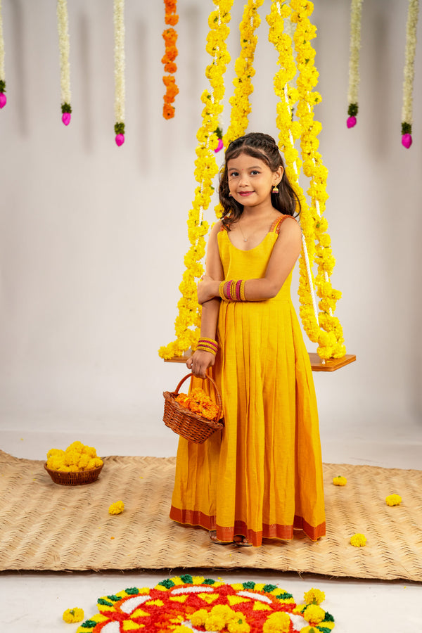 Surabhi Golden Yellow Mangalagiri Dress