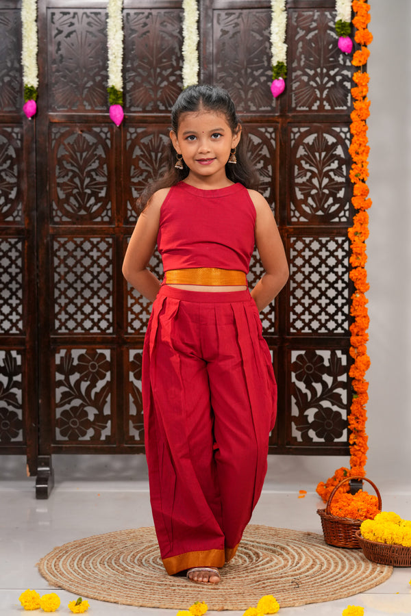 Manjari Crimson Mangalagiri Co-ord Set