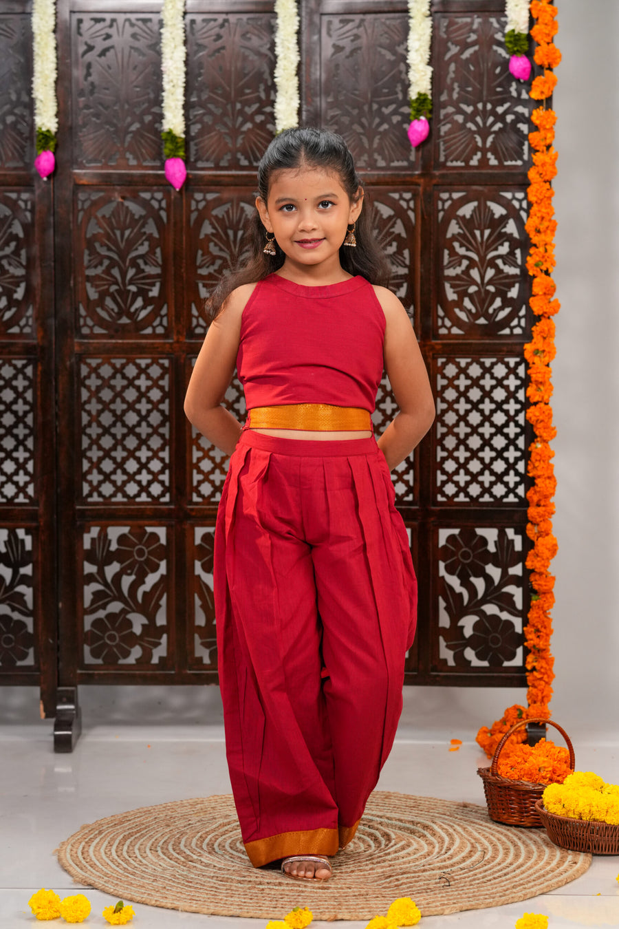 Manjari Crimson Mangalagiri Co-ord Set