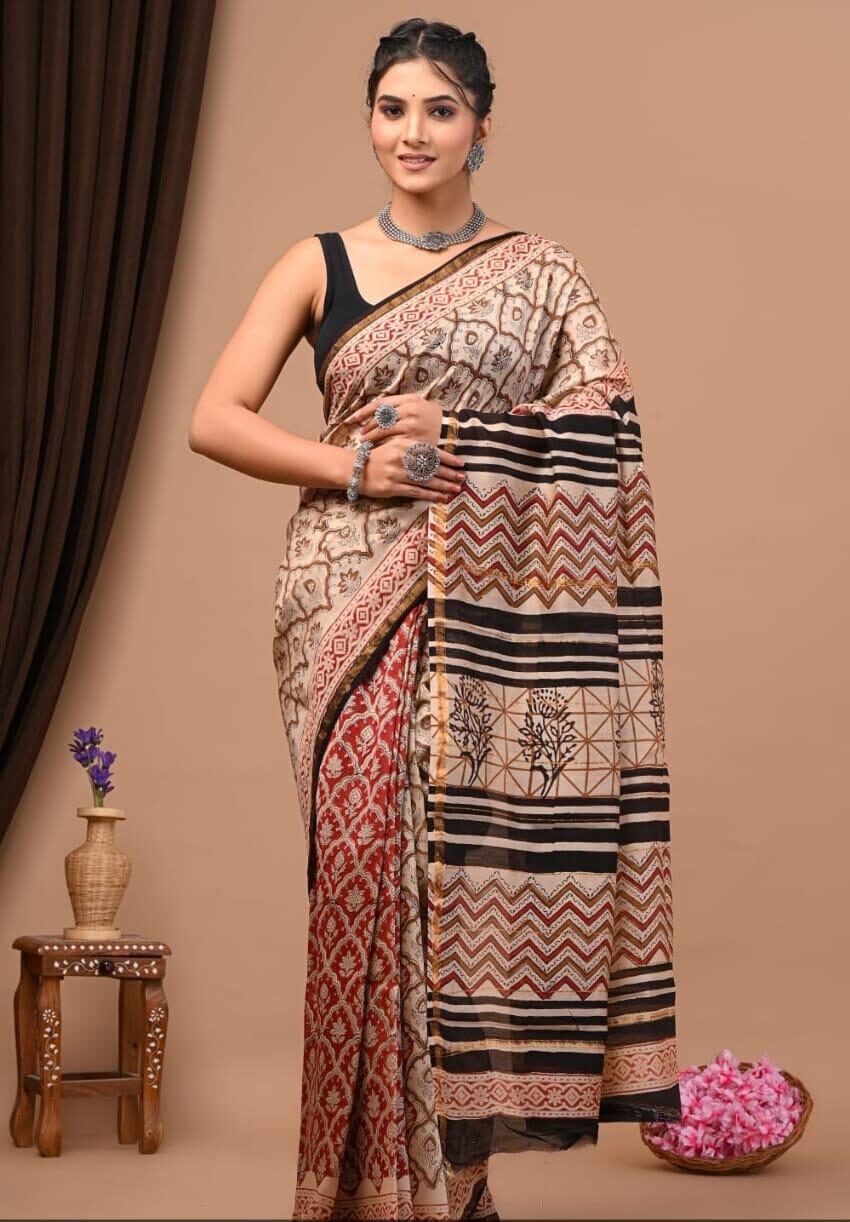 Handblock Chanderi Silk Cotton Sarees image 0