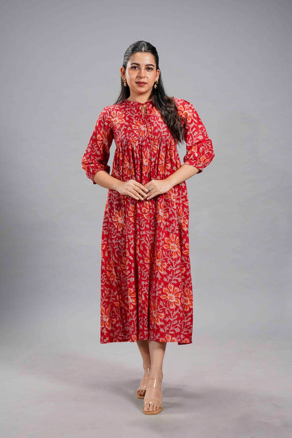 Crimson Bloom Sanganeri Dress image 0