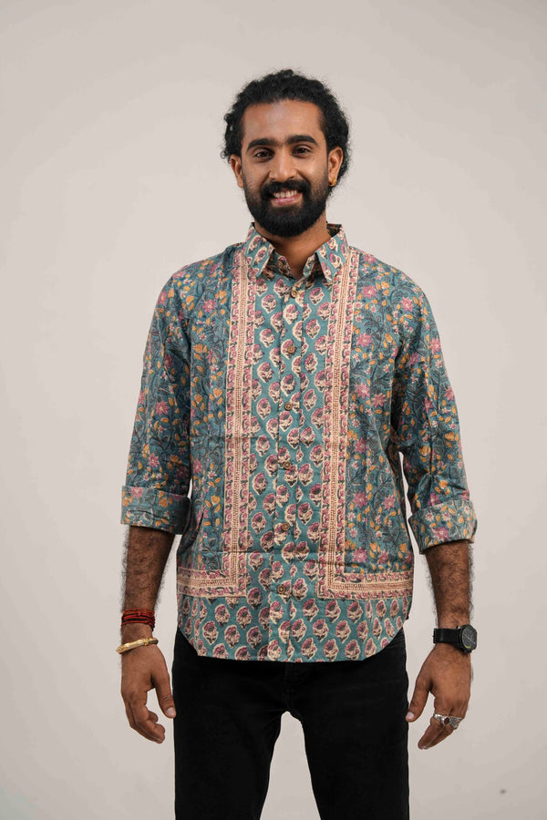 Teal Artisan Panel Shirt image 0