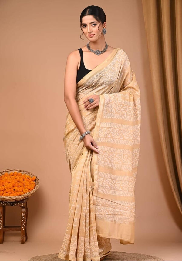 Handblock Chanderi Silk Cotton Sarees image 0
