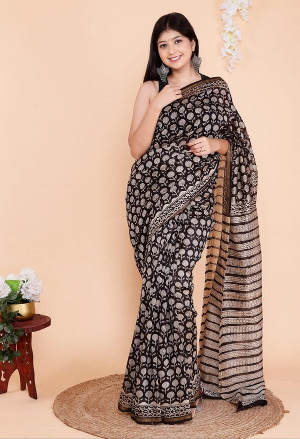 Handblock Chanderi Silk Cotton Sarees image 0