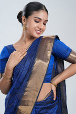 Royal Blue Mangalgiri Silk Saree image 1